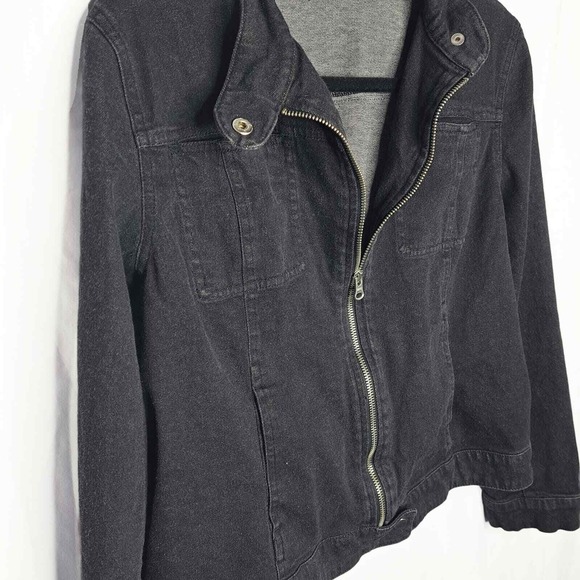 Apostrophe Jean Jacket Womens 14 Black Stretch Moto Denim Zip Up Biker Coat Cool - Picture 7 of 11